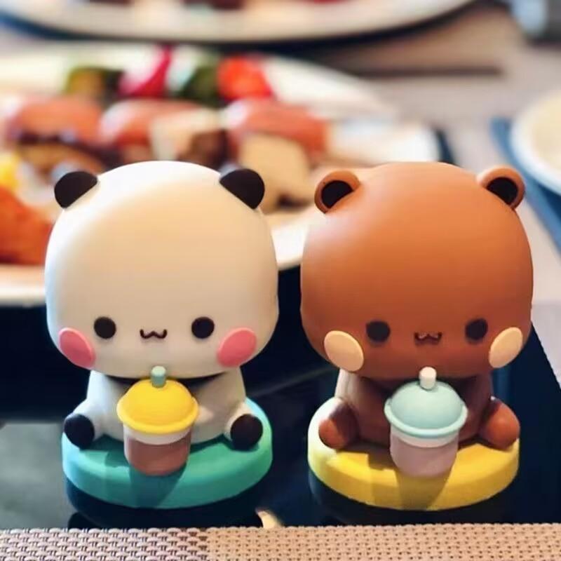 Bubu e Dudu Orso Panda Figura Bambola Tè Boba Kawaii Action Figures Giocattolo Collezione Ornamenti Per Fan Bambine Bambini Regalo
