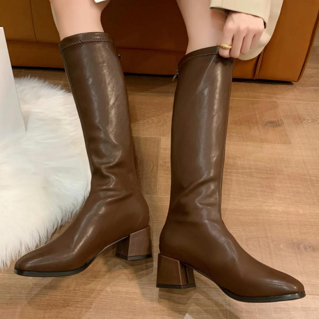 Fashionable New Square Toe Warm/sexy Casual Mid Length Boots/winter Comfortable Anti Slip Elegant Knight Boots for Women