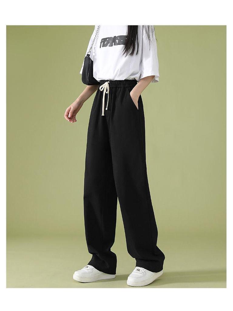 2026 Summer Women's Wide-Leg High-Waisted Loose Suit Pants with Double Buttons and Drawstring - Lightweight and Casual