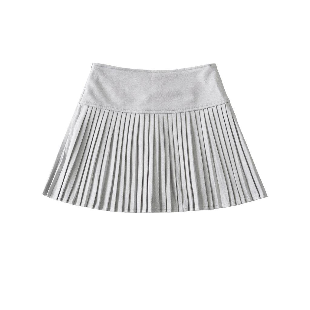 Women's High-Waisted Gray Pleated Wool Blend Mini Skirt - Elegant, Anti-Exposure Design for Autumn/Winter 2025