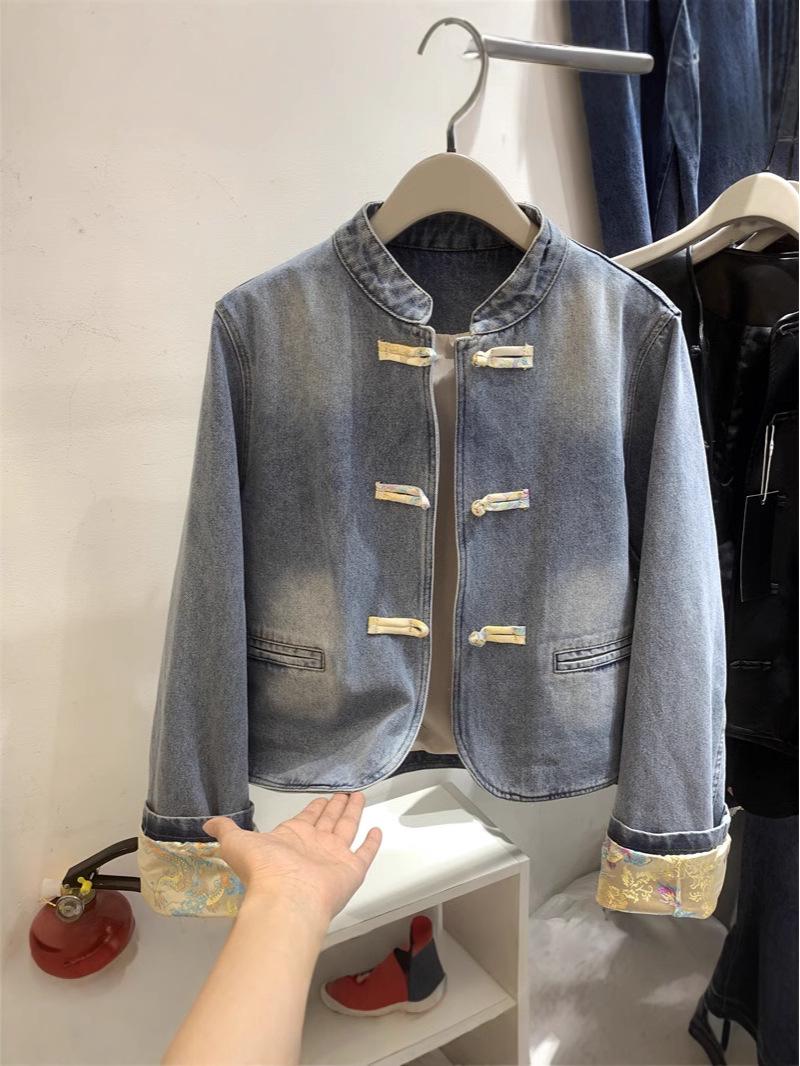 

2024 Spring Women s Stand-Up Collar Denim Jacket XL синій