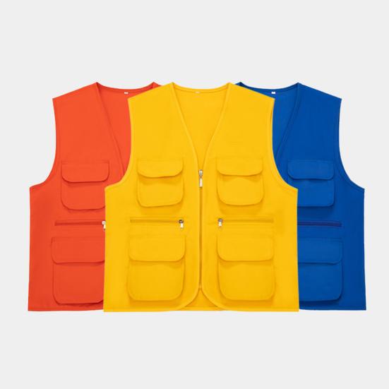 Solid Color Multiple Pockets Vest Coat V-neck Zipper Placket Thin Unisex Outdoor Photographer Volunteer Waistcoat Hiking Clothing