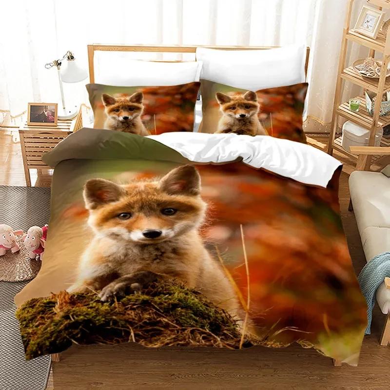 Comforter Kids Fox Twin Size Microfiber Wild Animal Bedding Set Orange Fox Comforter For Child Girls Teen Bedroom Decor