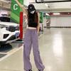 American Casual Retro Purple HighWaist Straight Cargo Pants for Women  Summer Loose Thin Athletic WideLeg Trousers