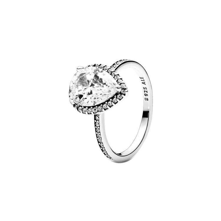 Pandora Brilliant Water Drop Halo 925 Silver Ring Women rings 196251CZ Box,56