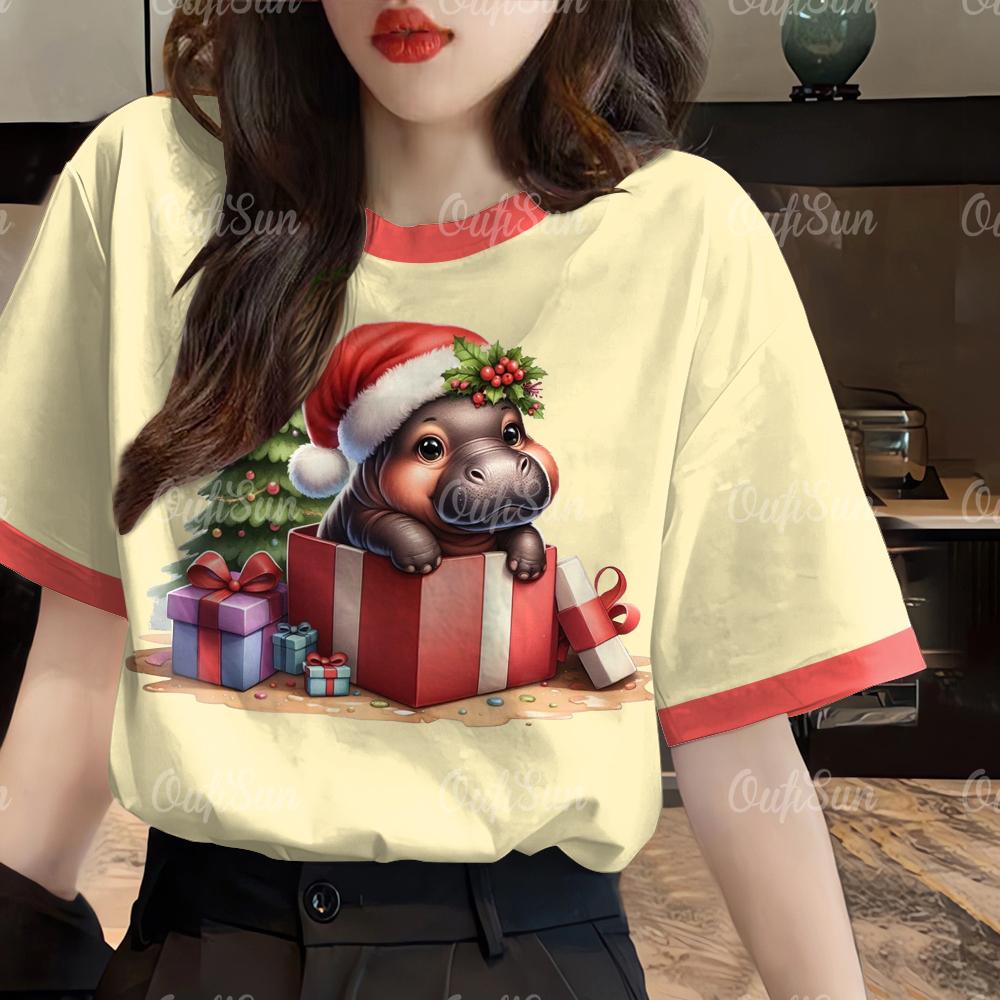 

Женская рождественская футболка с узором Mooden, с короткими рукавами, круглым вырезом, рождественский костюм, повседневная футболка для вечеринки 6XL