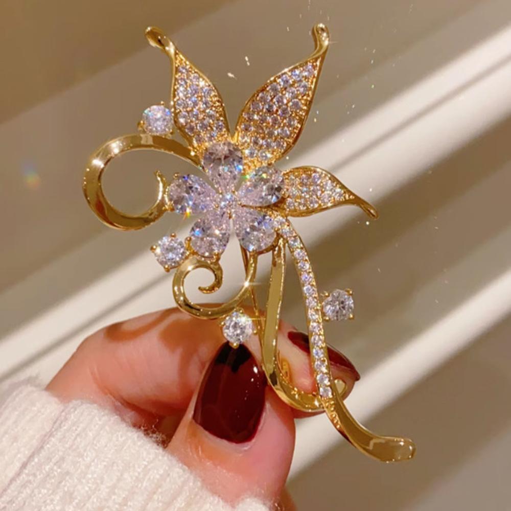 

Fashionable tassel flower colored gemstone brooch, anti-exposure pin for women, metal button to fix clothes, wedding party gift