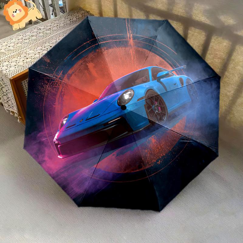 1 PC Automatic Folding Umbrella - Blue Car Pattern, Portable & Foldable Design with 8 Ribs, Christmas Birthday Gifts