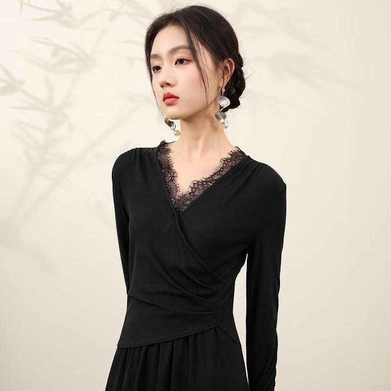 

SANCYL New Chinese Style Lace V-Neck A-Line Maxi Dress S