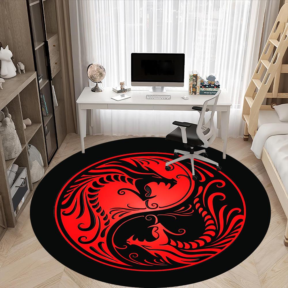 1pc Yin Yang Dragons Office Round Area Rug, Under Office Chairs Bedroom Living Room Home Decor, Room Deco, Available in Various Sizes