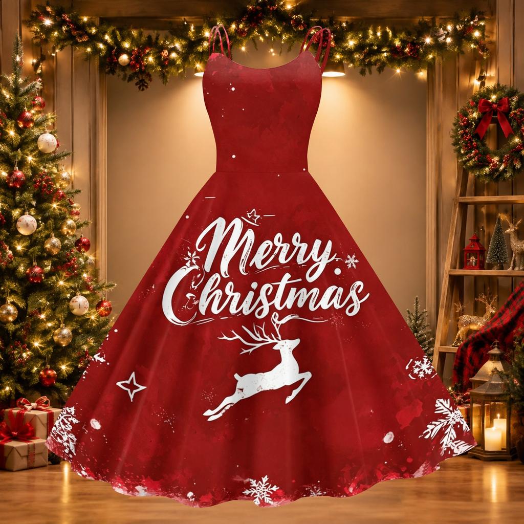 Women's Retro Off-Shoulder Sexy Printed Dress for Christmas Party