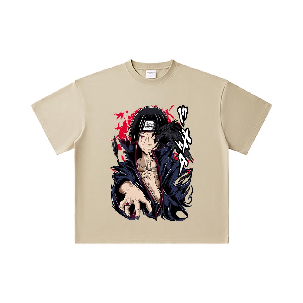 260 GSM Double Yarn 32 Count 100% Cotton Naruto V3 Itachi Print Unisex Heavy Cotton T Shirt