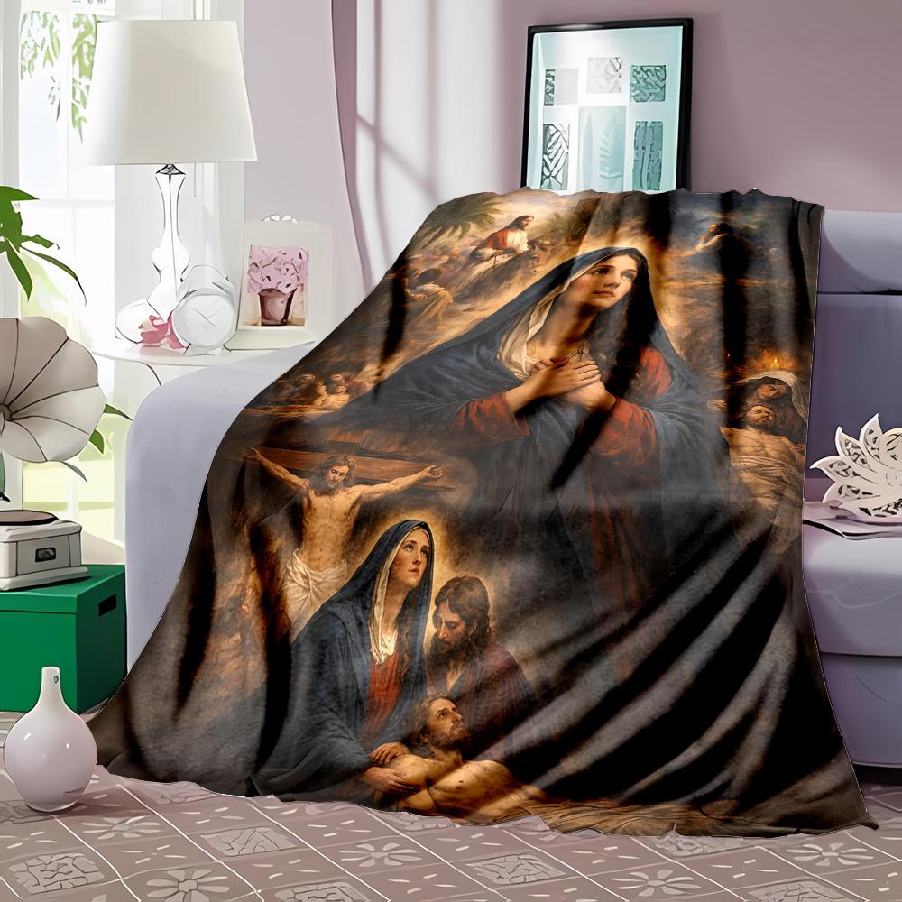 Biblical scenes religious figures Faith-printed Flannel Blanket Soft and Warm Suitable for Home Travel Picnics Camping RV