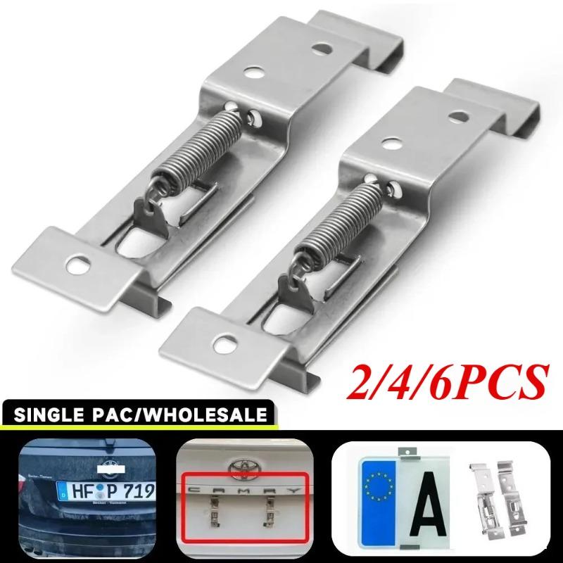 2/4/6PCS Rectangular Car License Plate Spring Loaded Stainless Steel Bracket Cars Frame Holder Clamps Trailer Number Plate Clips