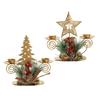 Gold Iron Double Candlestick Home Decors for Holiday Christmas Metal Candle Holders Stand with Pinecones and Berries
