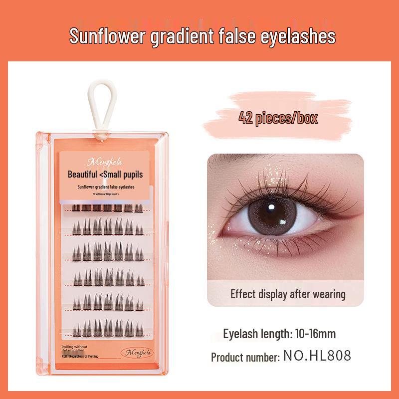 Menghela Big Eye Natural Curled False Lashes - Thin Stem Single Cluster for Lengthening