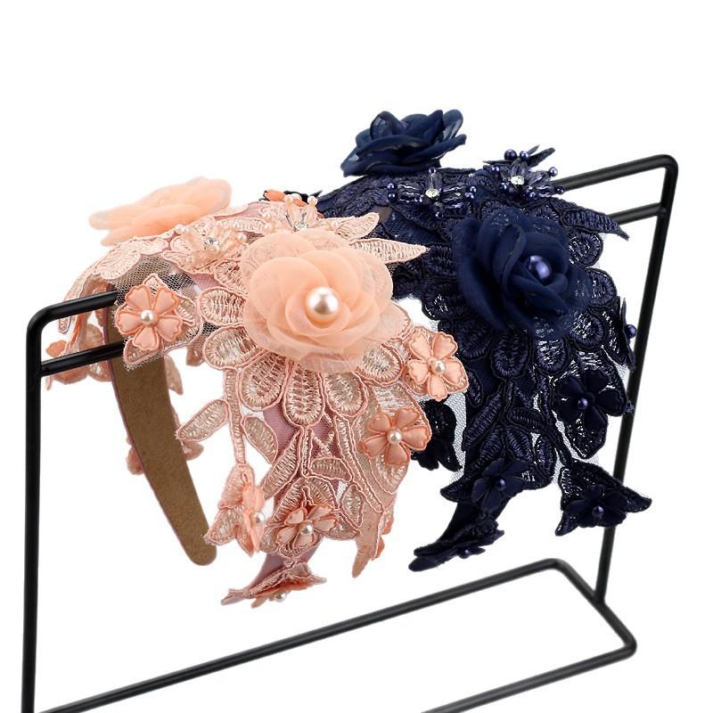 Delicate Handmade Hair Accessories Flower Crystal Pearl Headband Women's 2026 European and American Fabric Headband Wide Edge Pressure Hairpin