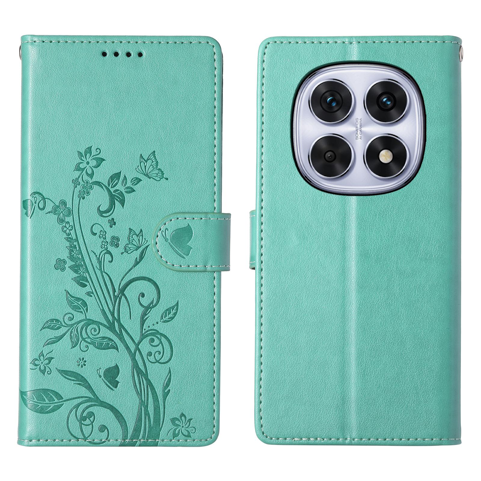 

For Xiaomi Poco M8 5G/Redmi Note 15 5G (Global) Wallet Case Butterfly Floral Imprint PU Leather Phone Cover with Wrist Strap - Purple
