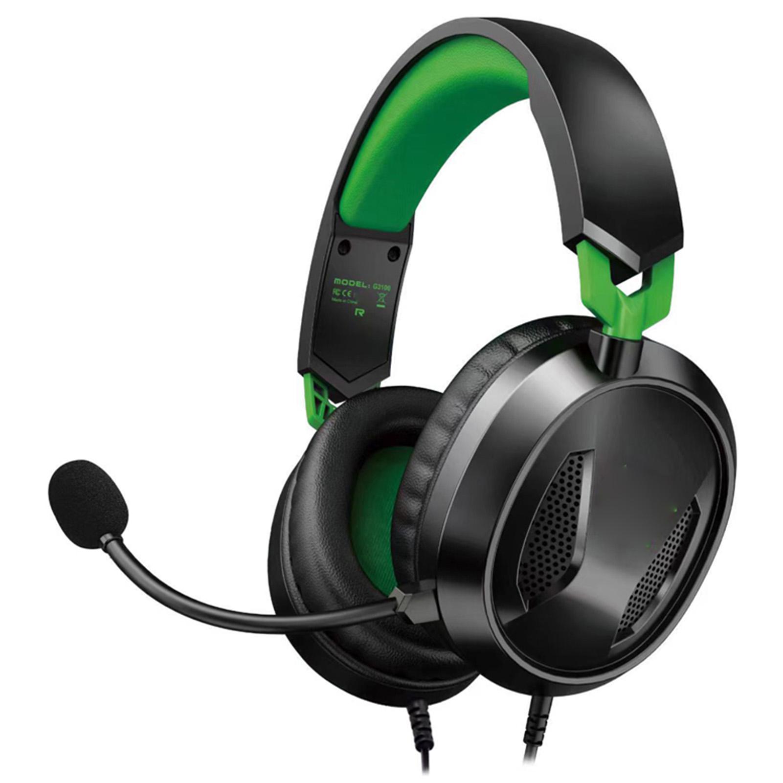 Casque Gaming Filaire Over-Ear avec Microphone Amovible 40mm pour Ordinateur Portable Noir Vert