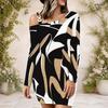 Women Plus Size One Shoulder Long Sleeve Printed Striped Bodycon Mini Dress