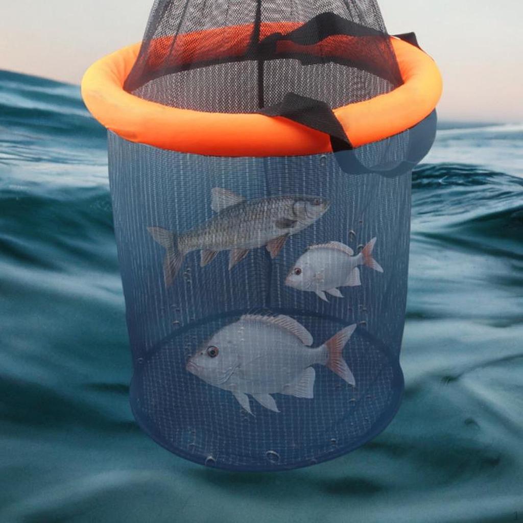 Foldable Floating Fish Basket , Mesh Bait Net Trap ,Heavy Duty, Keeping Storage Fishing Cage for