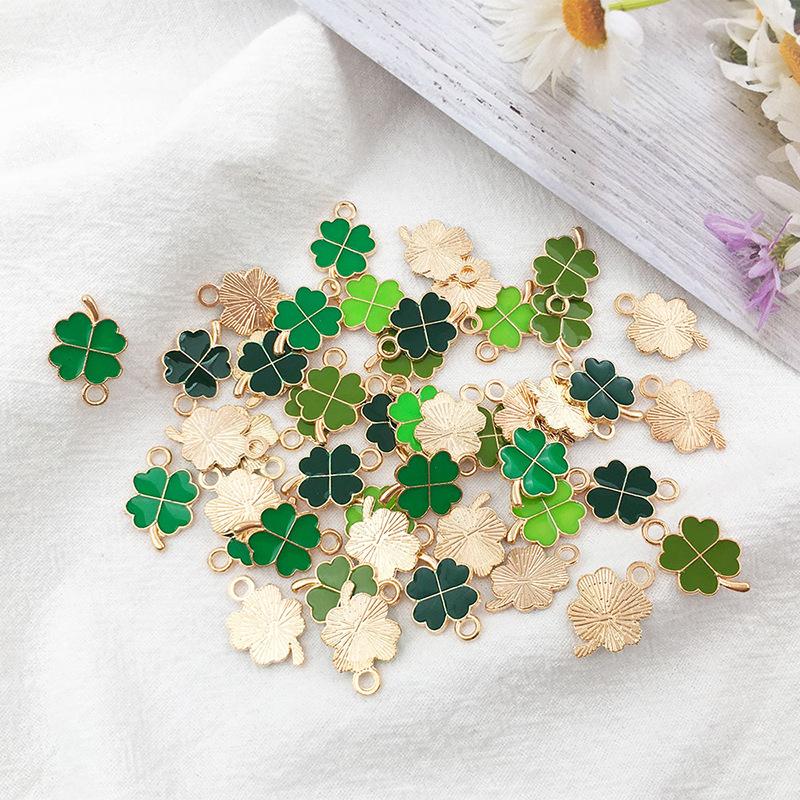 20pcs Four-Leaf Jewelry Making Charms, Assorted Green Charm Pendant Plated Enamel Charm Pendant For Earring Necklace Bracelet