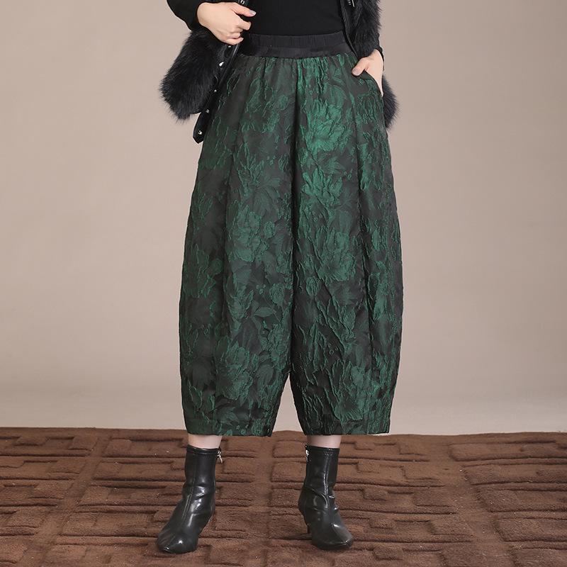 

Зимние бархатные утолщенные брюки в национальном стиле с фонариками и цветочным узором, китайский жаккард, высококлассные брюки-бутоны 4XL