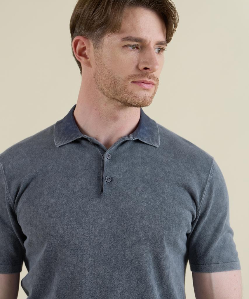 PANICALE Blue Vintage Washed Polo Knit
