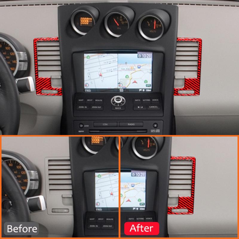 Carbon Fiber Car Central Control Air Outlet Vent Trim Frame Decorative Sticker For Nissan 350Z 2006-2009 Interior Accessories