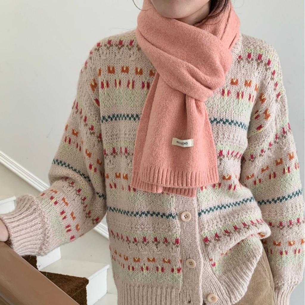 New Style Wool Blended Winter Scarf for Women Solid Color Knitted Korean Style Fresh  Sweet Fashionable and Versatile Warm Scarf