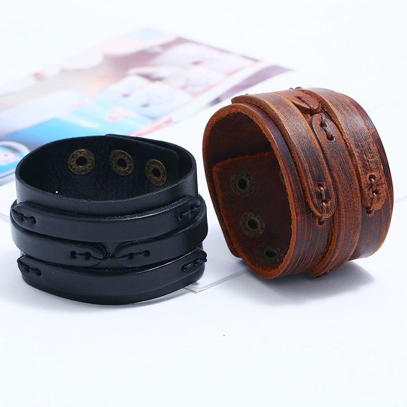 Men's European & American Punk Cowhide Bracelet - Retro Leather Hand Jewelry