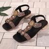 Square Heel Sandals New Summer Square Toe Vintage Beaded Fairy Peep Toe Rhinestone Plus Size Non-Slip Romans