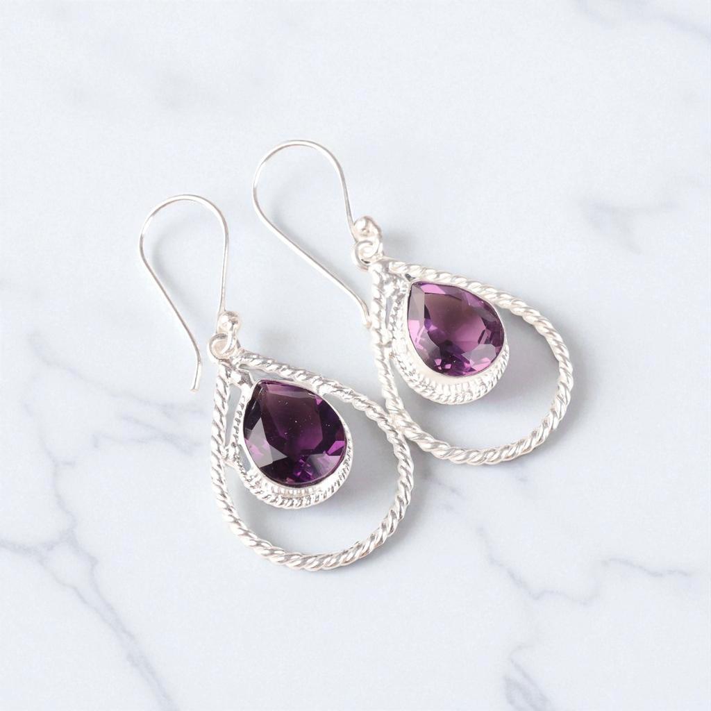 Amethyst Gemstone 925 Sterling Silver Jewelry Handmade Drop/Dangle Earrings1.70" EE-96-8