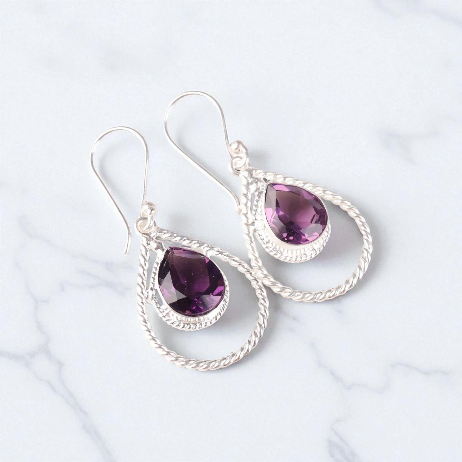 

Amethyst Gemstone 925 Sterling Silver Jewelry Handmade Drop/Dangle Earrings1.70 EE-96-8