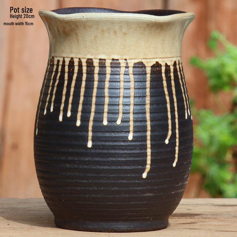 Handmade Coarse Ceramic Succulent Planter, Orchid Breathable Zisha Pot, Old Tree Design, Tall Rose Pot.