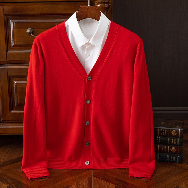 Men's Plus Size V-neck Knit Cardigan Sweater for Autumn & Winter
