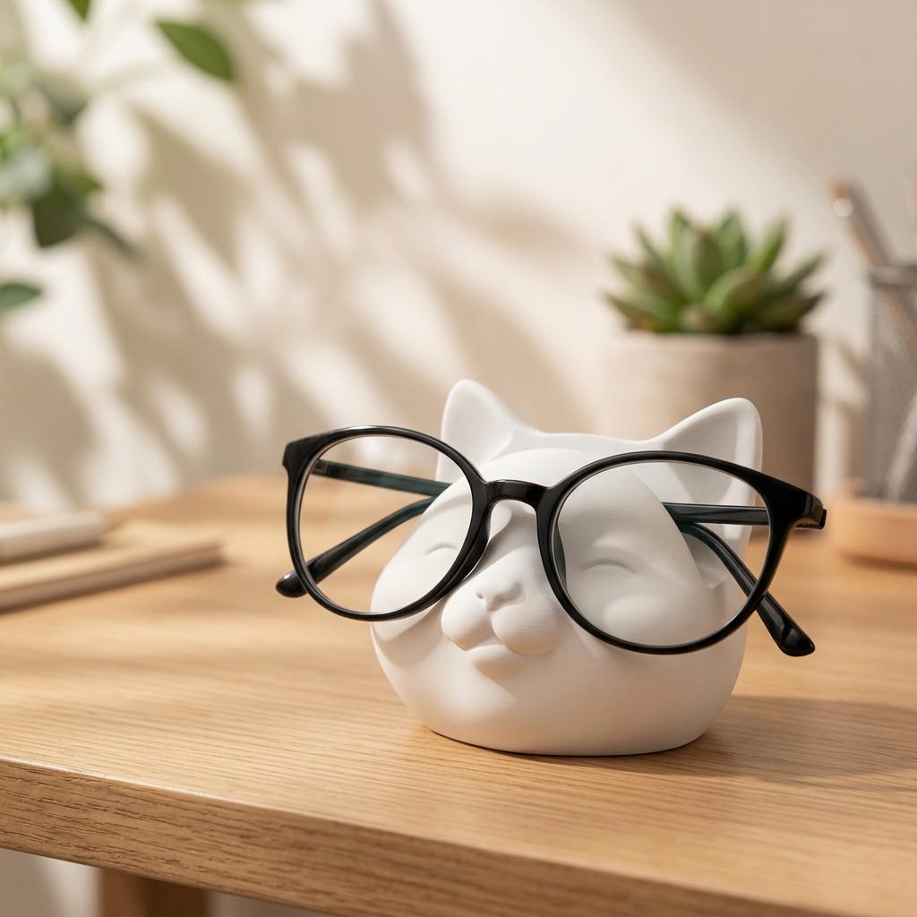 3D Printed Cat Shaped Glasses Holder Ornament Single Pair Eyeglass Storage Rack Cute Desktop Decor for Home Office