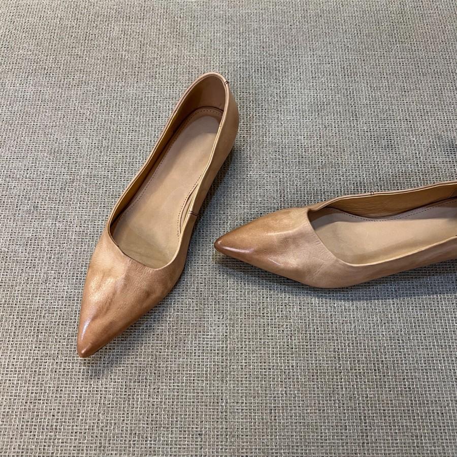 Sheepskin version~ pointed temperament low heel single shoes women's shallow mouth commuting shoes one pedal French simple professional work shoes