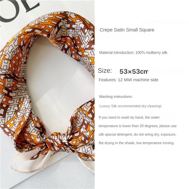 53*53 см квадратный шелковый шарф женский модный принт маленький шейный платок офисный — фото 3