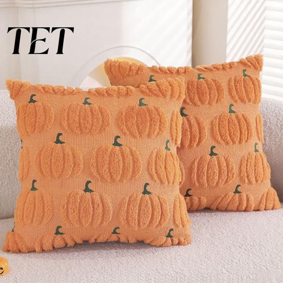 Cute Halloween Living Room Accents Plush Pumpkin Cushion Cover, Throw Pillow 18 X Inch Modern Minimalist Home Decor Ghost Soft Case for Spooky Season,