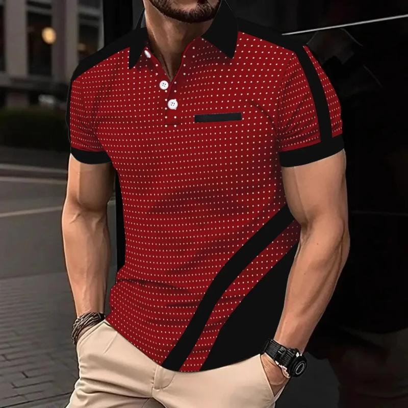 Summer fashion men's printed polo shirt with loose sport buttons