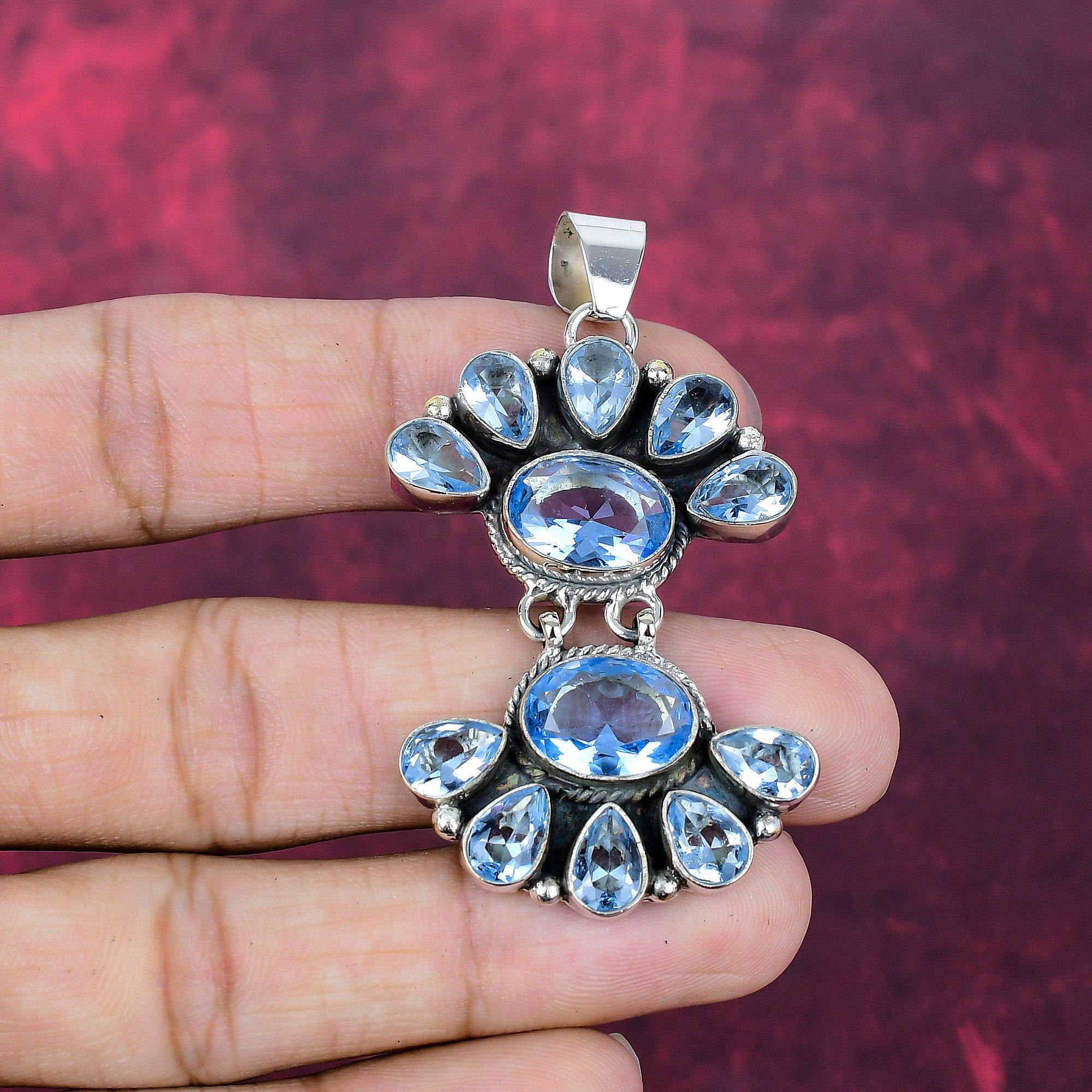 

Подвеска из драгоценного камня ручной работы с танзанитом, подвеска из стерлингового серебра 925 пробы, антикварные ювелирные изделия, подвеска для подарка на помолвку 2.44 Inches синий