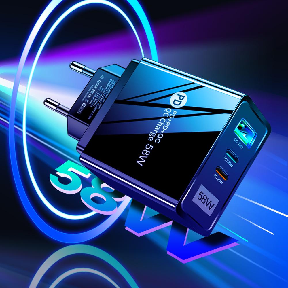 58W Dual Fast Charger with 2PD & QC3.0 for EU/US/UK/KR/AU