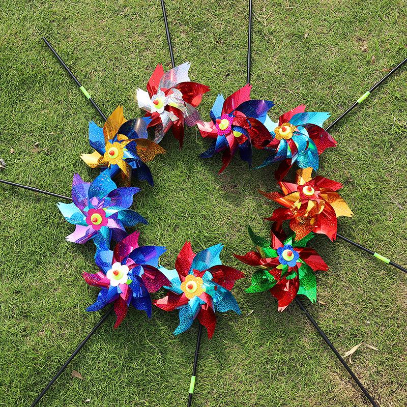 Eight Sequined Laser-Colored Bird Repellent Pinwheels for Farmland