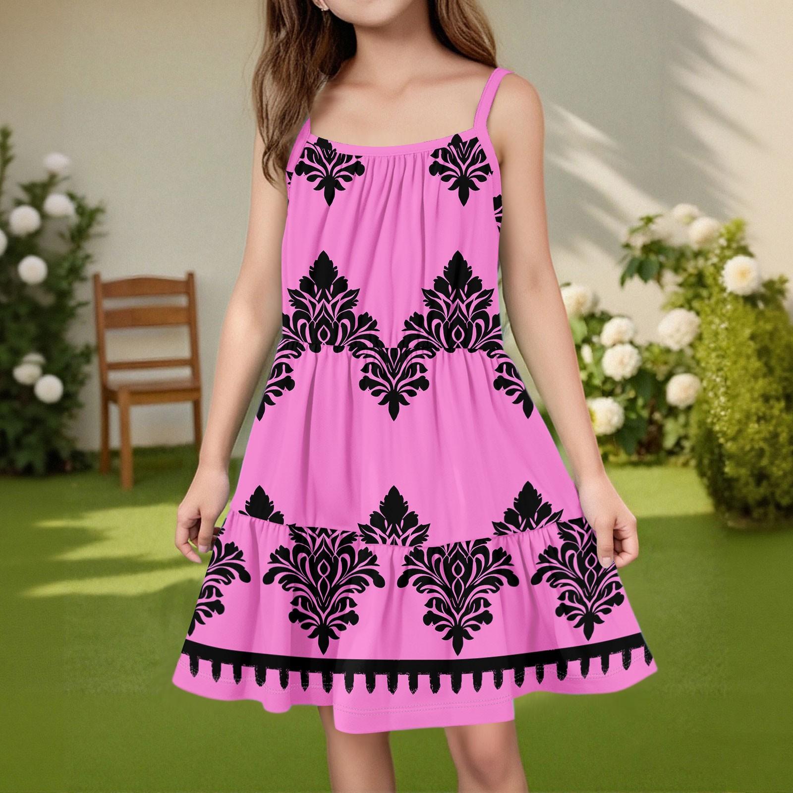 

Детское летнее повседневное модное платье без рукавов с круглым вырезом 110 розовый