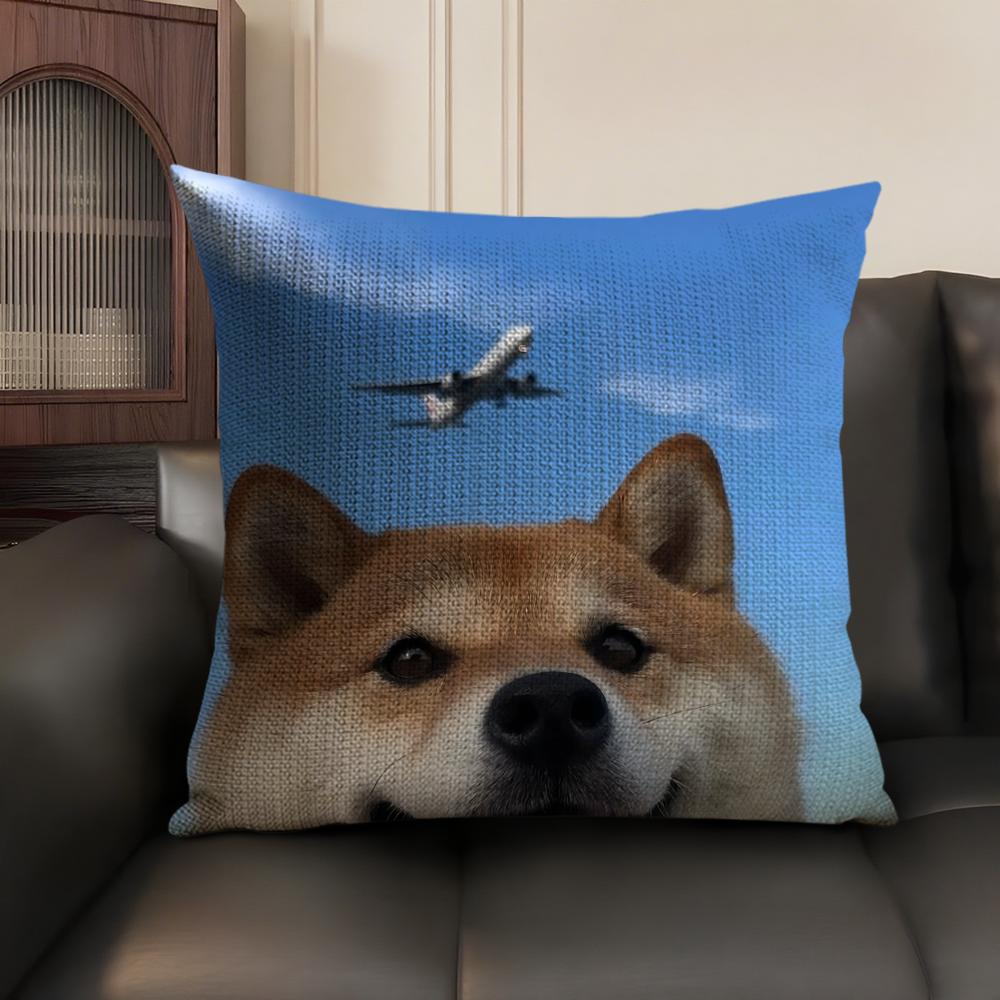 Cute Shiba Inu Meme Emoticons Pillow Case Double-Sided Printing Short Plush Sofa Cushion Cover Bedroom Bedside Pillow