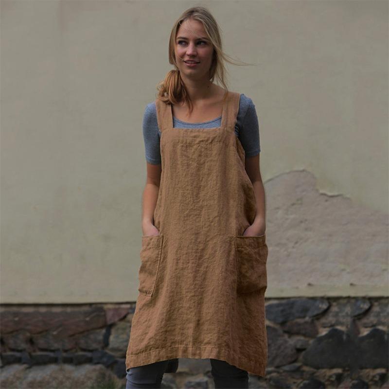 Women's Cotton Linen Long Wrap Homewear Loose Long Dresses