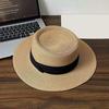 French Style Straw Hat with Large Brim Ribbon Decor Foldable Sun Protection Hat Summer Beach Travel Vacation Hat
