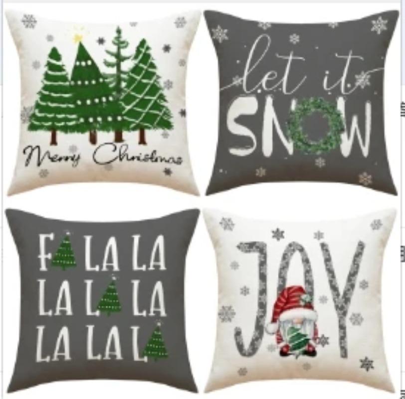 45x45cm Christmas Pillow Covers Set of 4,Winter Decorative Pillow Case, Merry Christmas Tree Cushion for Home Sofa Xmas Decor