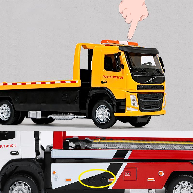 1/50 Schaal VOLVO VAN Type Legering Aanhangwagen Model Simulatie Metalen Autotransporter Sleepwagen Pull Back Geluid en Licht Speelgoedvrachtwagen